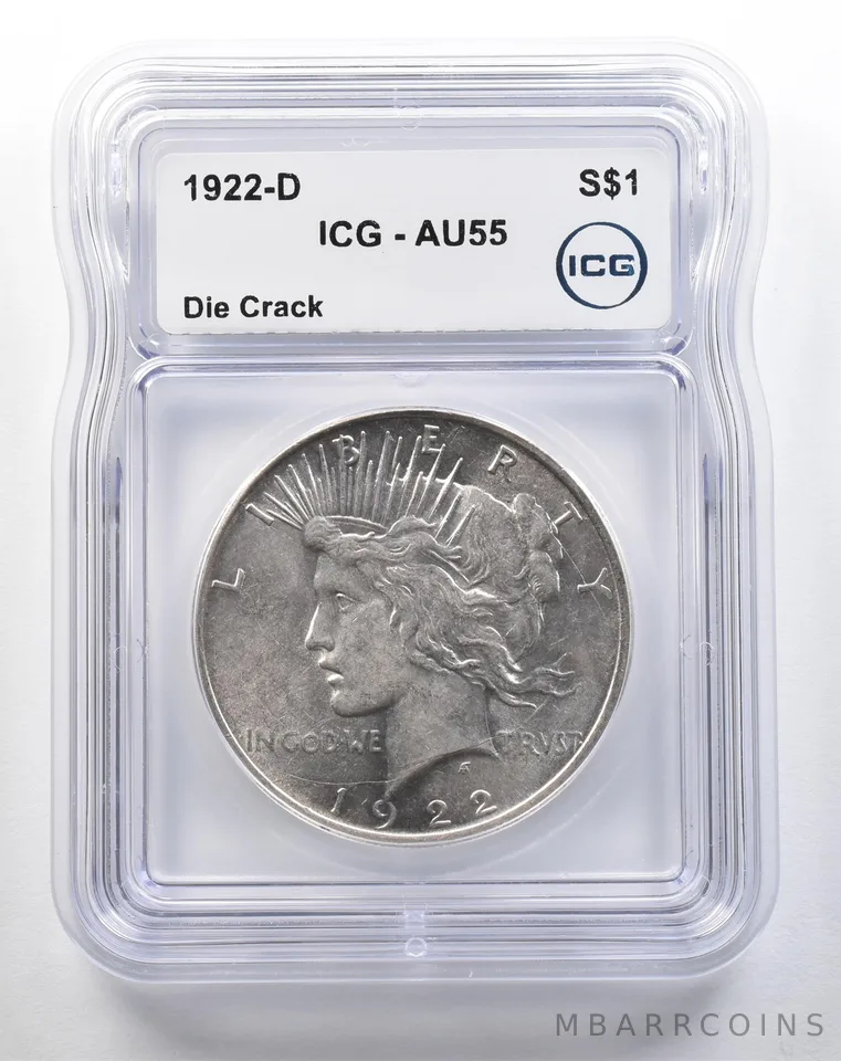 1922-D Peace Silver Dollar Die Crack AU55 ICG *3799