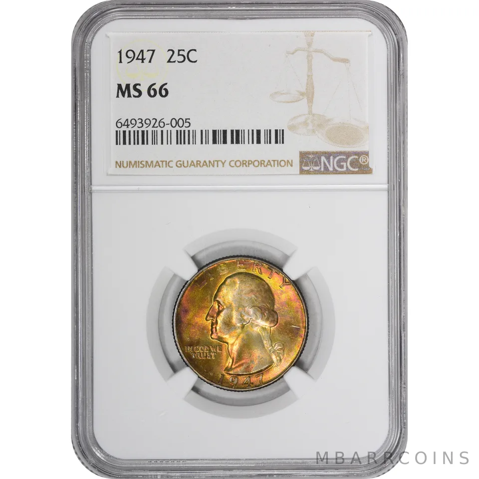 MS66 1947 Washington Quarter NGC Beautifully Toned *2890