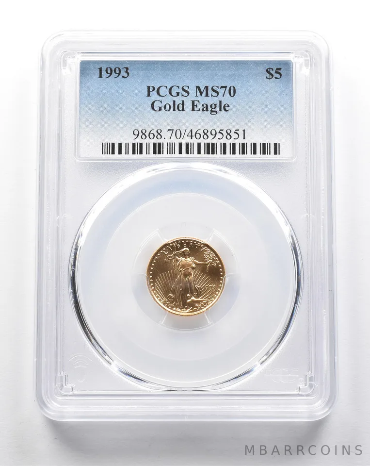 1993 $5 American Gold Eagle 1/10 oz Gold MS70 PCGS