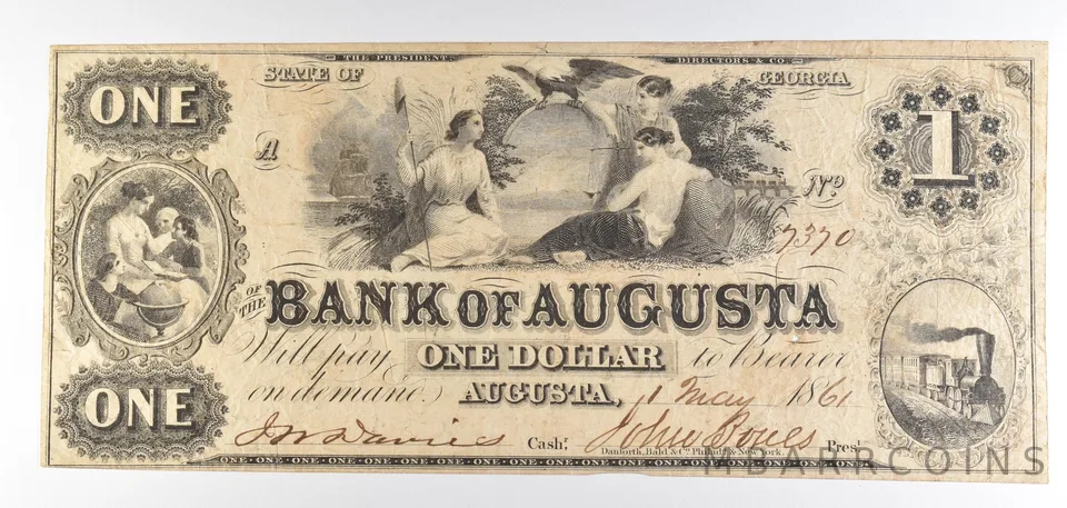 1861 $1 Bank Of Augusta GA Obsolete Note *8785