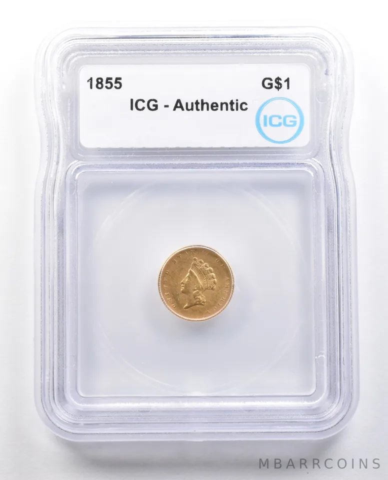 1855 $1 Indian Princess Head Gold Dollar Authentic ICG a4319
