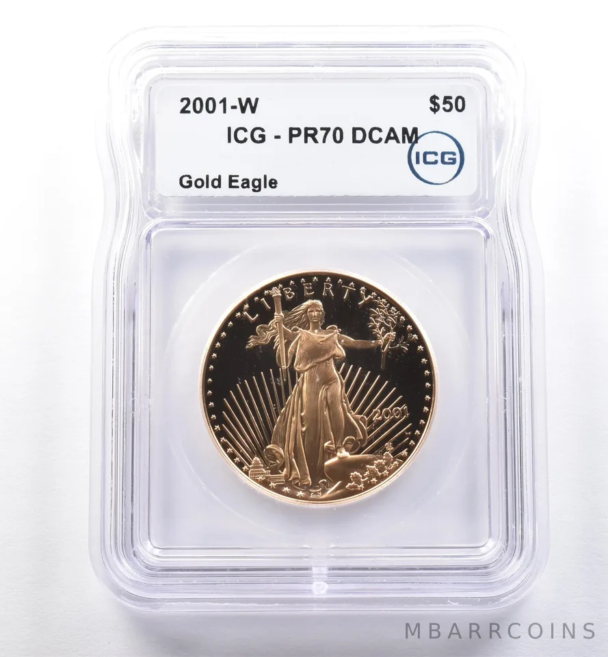 2001-W $50 American Gold Eagle 1 Oz Gold PR70 DCAM ICG