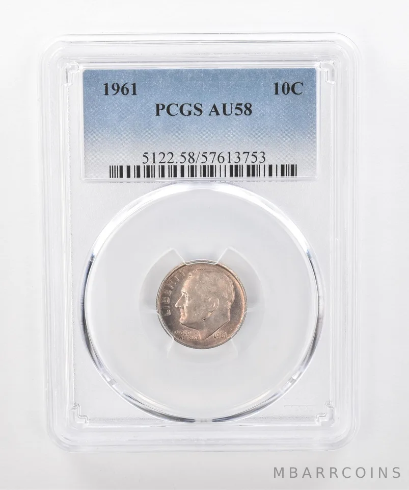 1961 Roosevelt Dime AU58 PCGS Beautiful Tone *1547