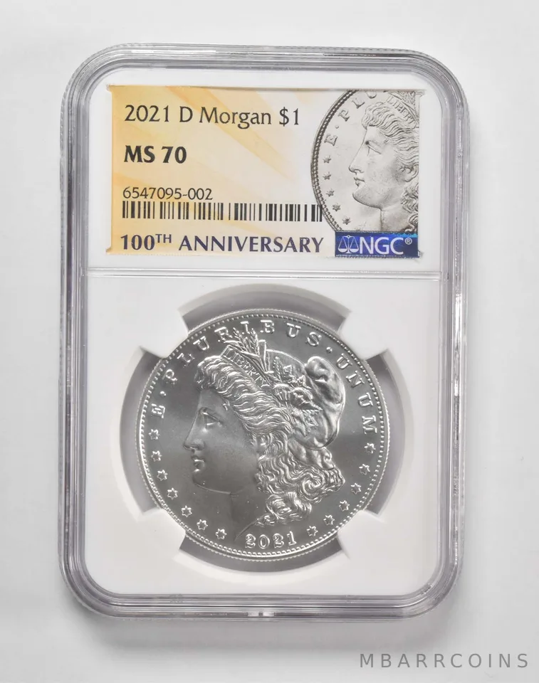 2021-D Morgan Silver Dollar $1 MS70 NGC 100th Anniversary Lbl
