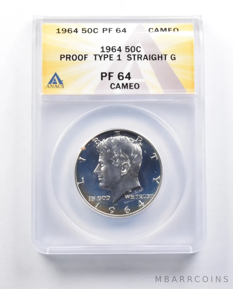 PF64 1964 Kennedy Half Dollar Proof Type 1 Straight G ANACS *9718