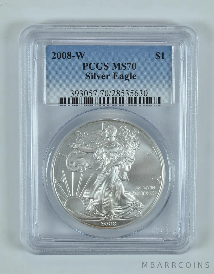 2008-W Burnished Silver Eagle MS70 PCGS Blue Label