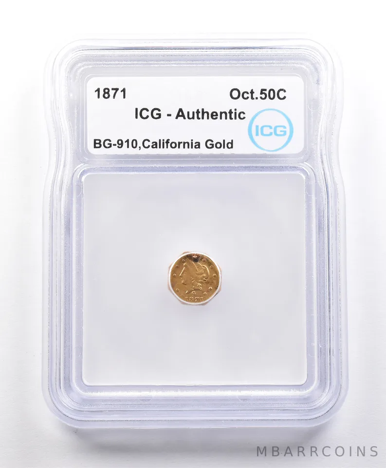 1871 California Gold Octagonal 50 Cents BG-910 Authentic ICG *3316