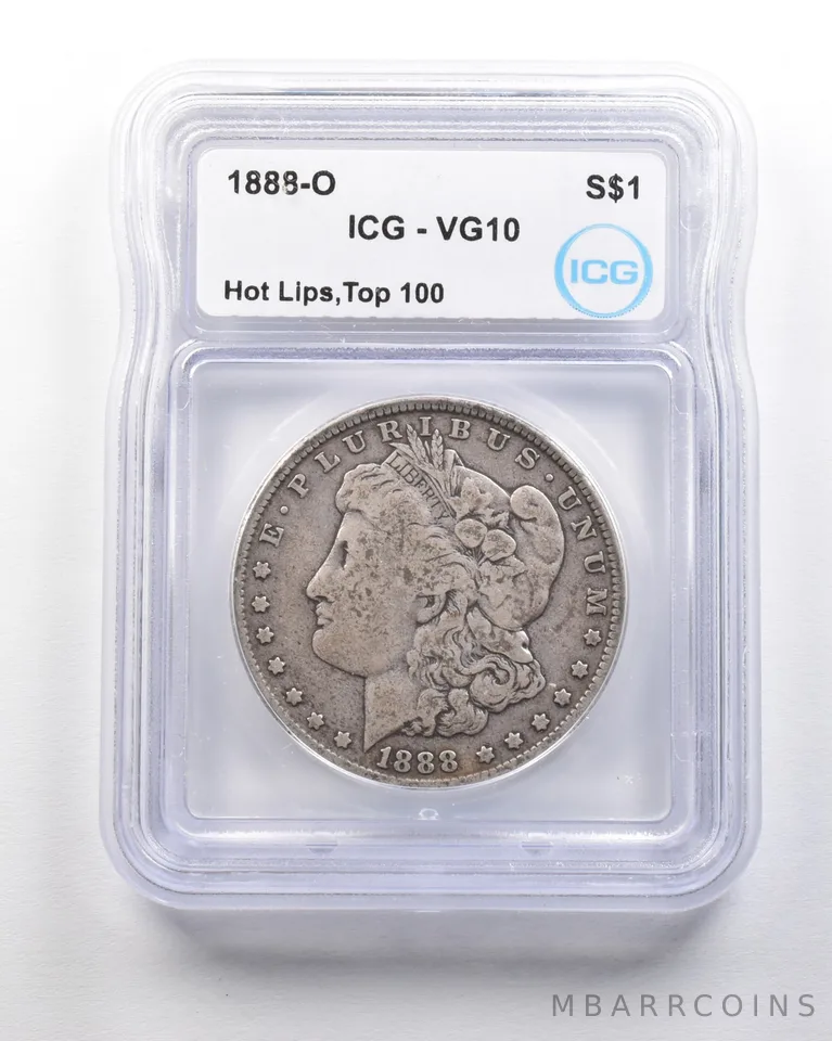 1888-O Morgan Silver Dollar Hot Lips Top 100 VG10 ICG *1616