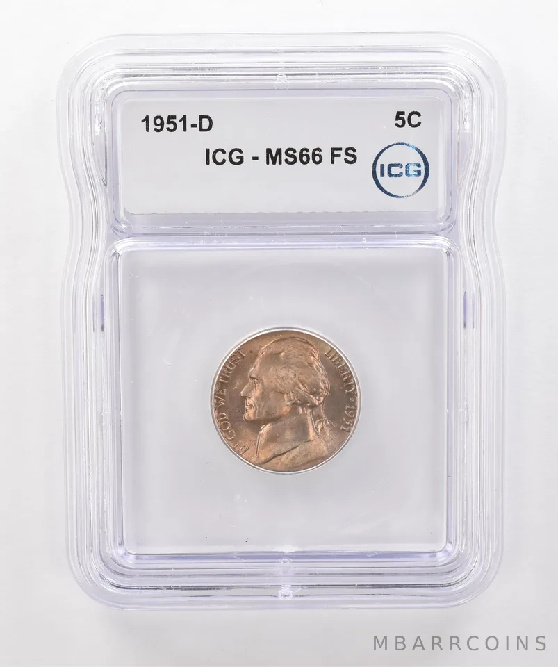 1951-D Jefferson Nickel MS66 FS ICG Beautiful Tone *2043