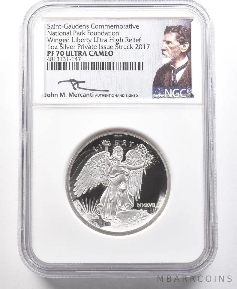 2017 Saint-Gaudens Ultra High Relief 1 Oz Silver Mercanti PF70 NGC a4290