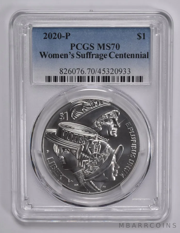 2020-P Women's Suffrage Commemorative Silver Dollar $1 MS70 PCGS Blue Lbl