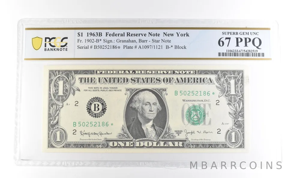 1963 B $1 New York NY FRN Star Note Fr#1902-B* Superb Gem Unc 67 PPQ PCGS *3984