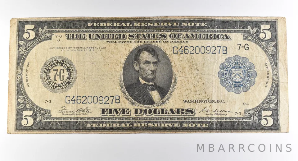 1914 $5 Chicago IL FRN Large Note Blue Seal *3712