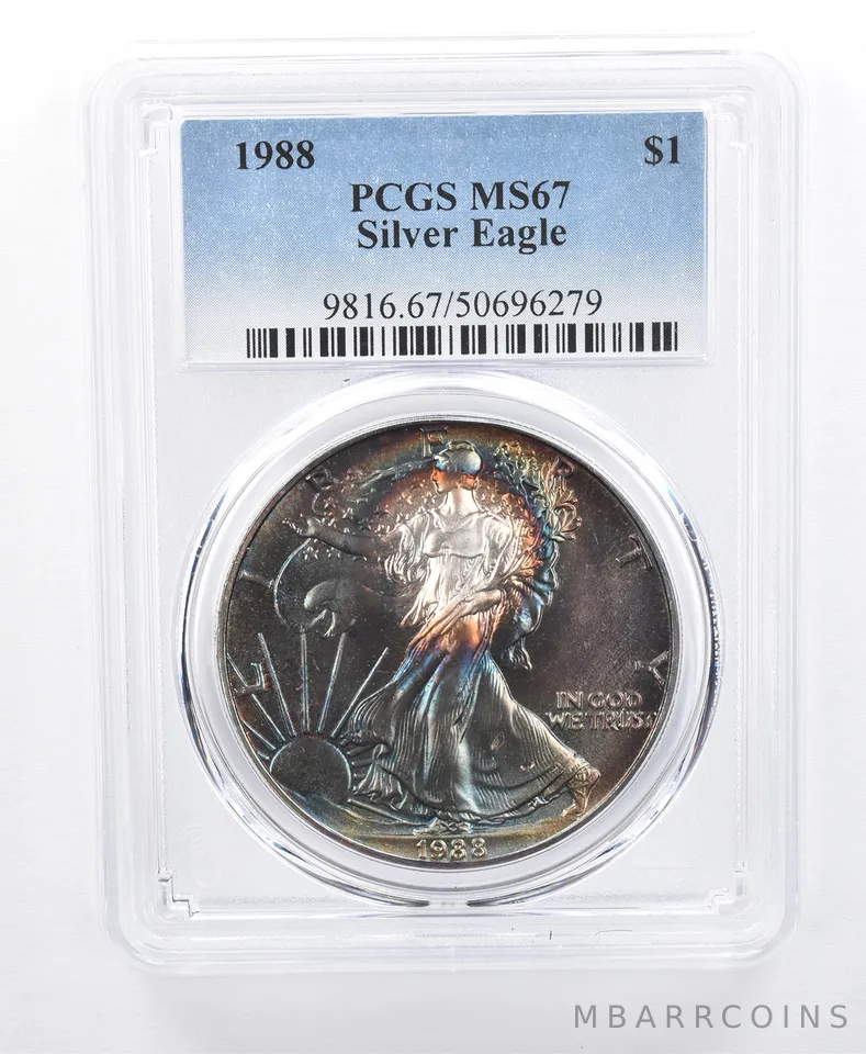 1988 American Silver Eagle MS67 PCGS Beautiful Tone *8675