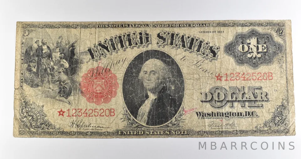 1917 $1 Legal Tender Star Note Large Note Red Seal *3591