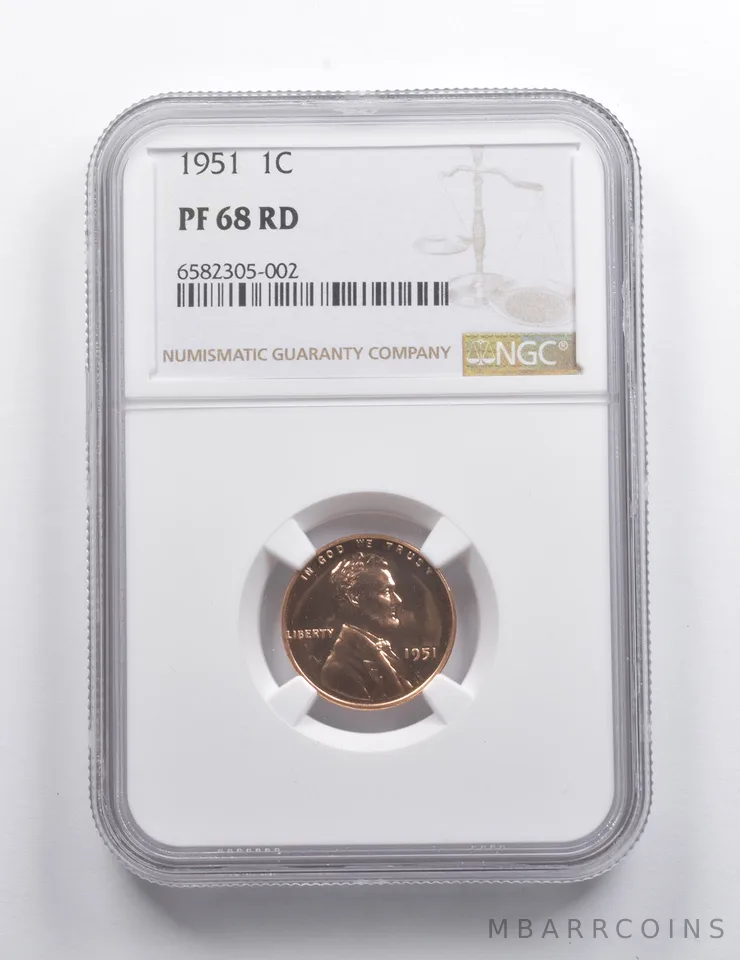 PF68 RD 1951 Lincoln Wheat Cent NGC a7407