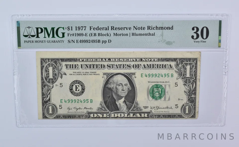 1977 $1 Richmond VA FRN Fr#1909-E Misalignment Very Fine 30 PMG *8127