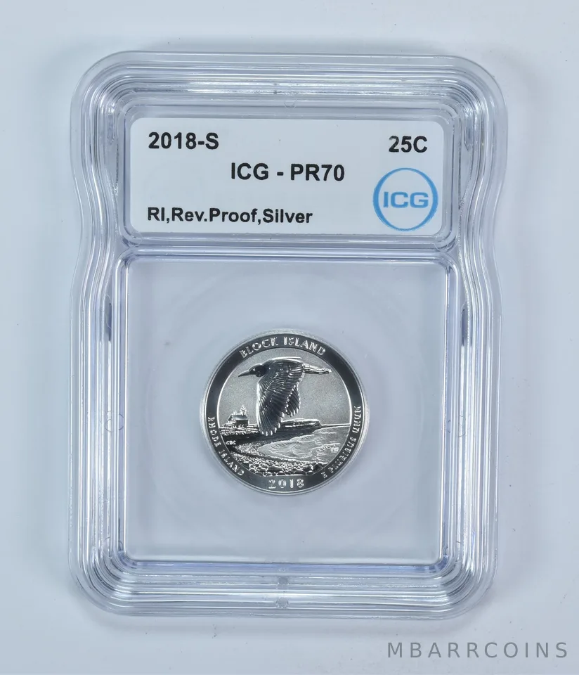 2018-S Washington Quarter ATB Silver Block Island Reverse PR70 ICG