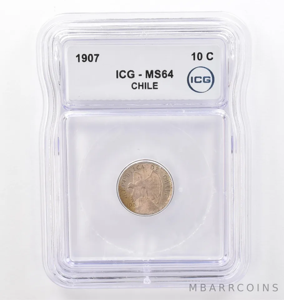 1907 Chile 10 Centavos MS64 ICG Beautiful Tone *0120