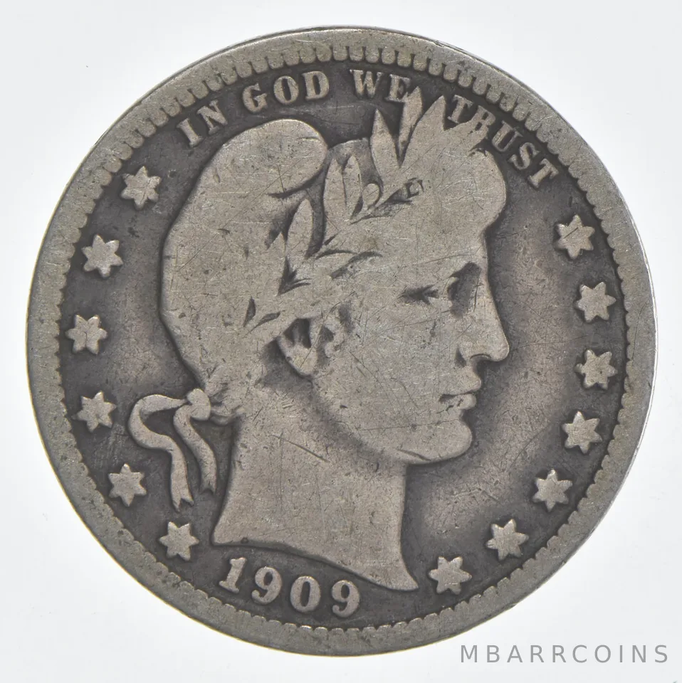 1909 (P) Barber Quarter 90% Silver VG Condition