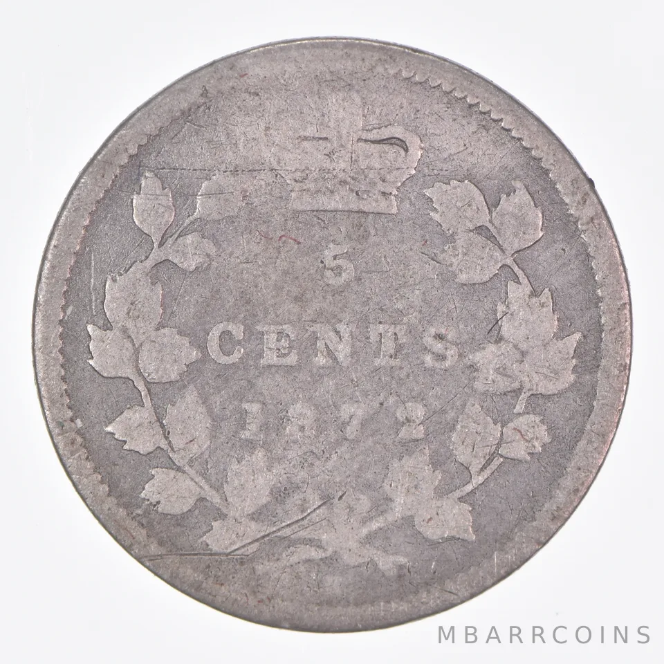 Better Date - 1872 Canada 5 Cents World Coin- Silver *291