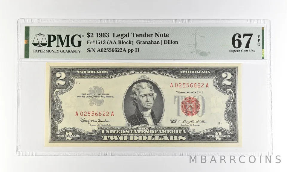 1963 $2 Legal Tender Red Seal Fr#1513 Superb Gem Unc 67 EPQ PMG a4521