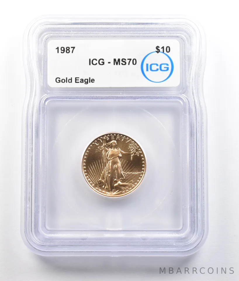 1987 $10 American Gold Eagle 1/4 Oz 0.25 Oz Gold MS70 ICG *0772