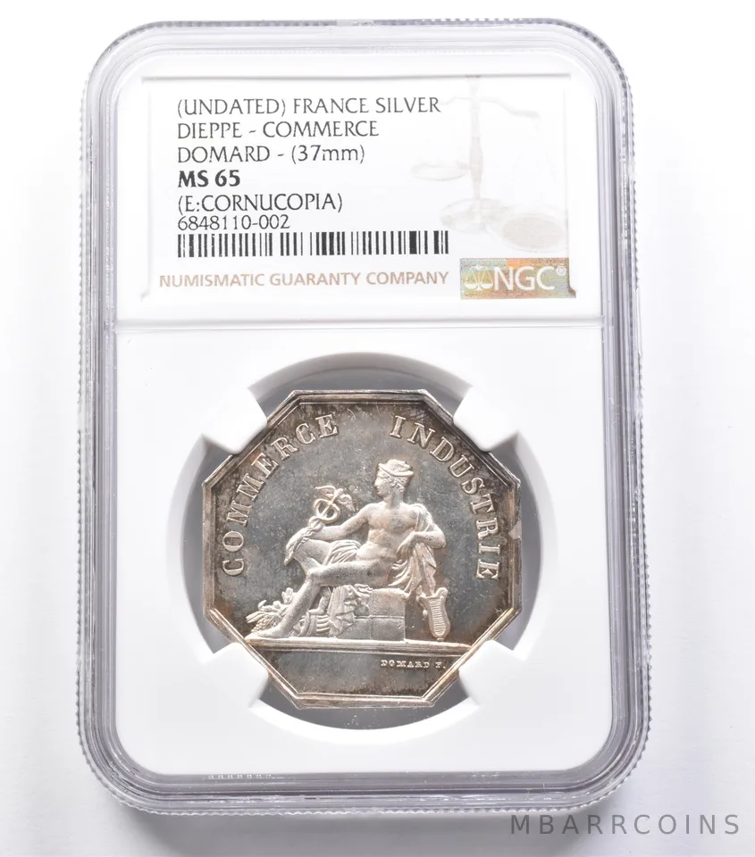 MS65 (Undated) France Silver Dieppe Commerce Domard (37mm) NGC *5327
