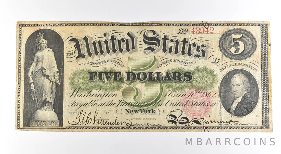 1862 $5 Legal Tender Large Note Red Seal *2630