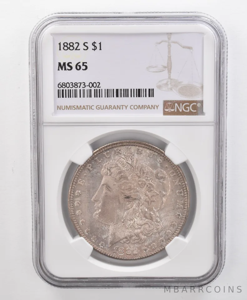 MS65 1882-S Morgan Silver Dollar NGC Beautifully Toned *0789