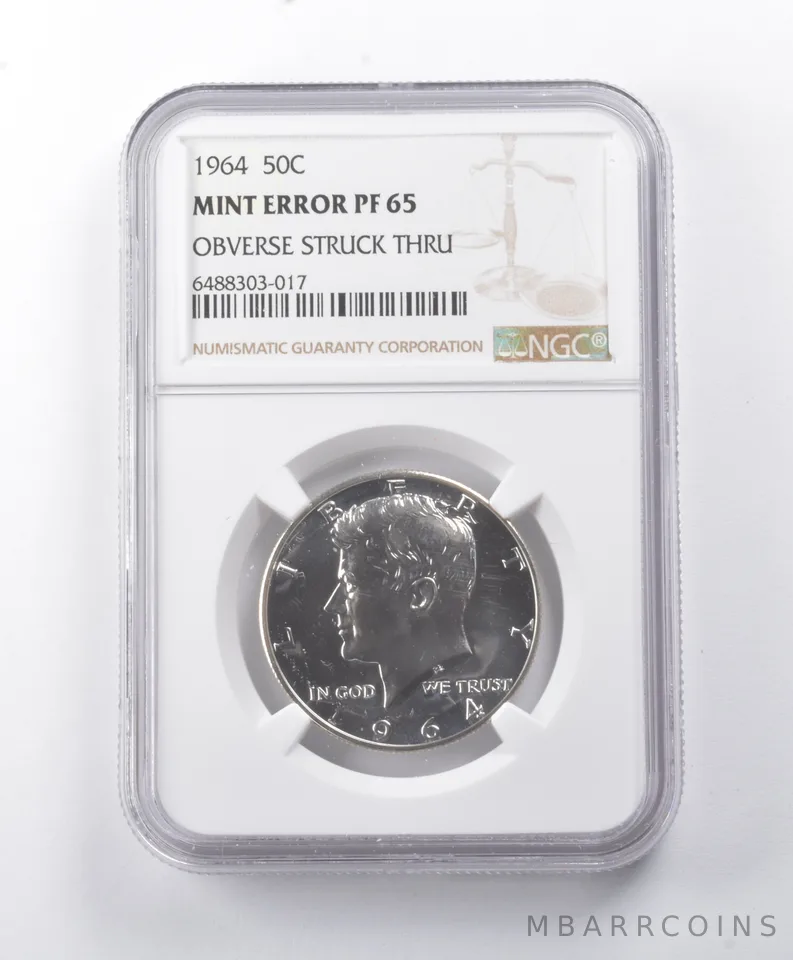 Mint Error PF65 UCAM 1964 Kennedy Half Dollar OBV Struck Thru NGC *8752