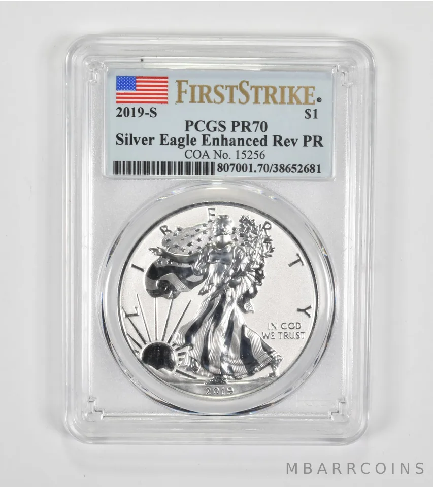 Enhanced Reverse PR70 2019-S American Silver Eagle First Strike PCGS a1447
