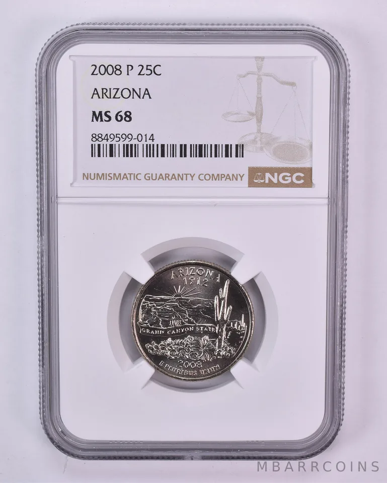 2008-P Washington State Quarter Arizona MS68 NGC Brown Label
