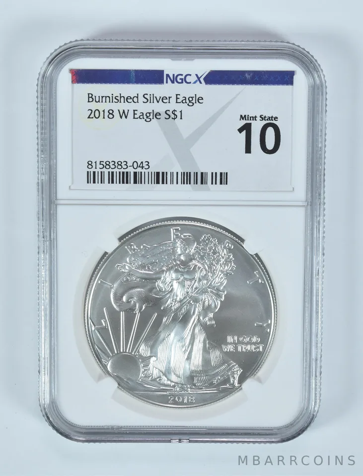 2018-W Burnished Silver Eagle Mint State 10 NGC X NGCX