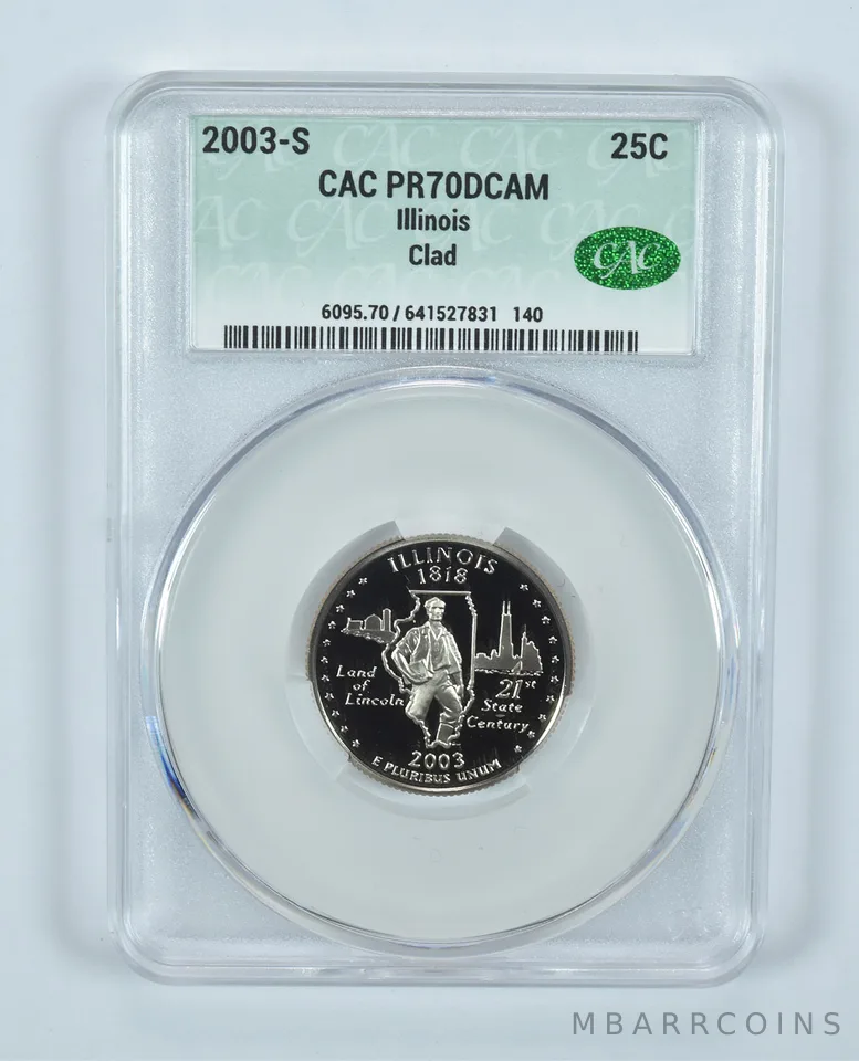 2003-S Washington State Quarter Illinois CLAD PR70 DCAM CAC CACg