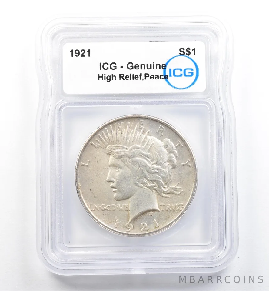 1921 Peace Silver Dollar High Relief Genuine ICG *9888