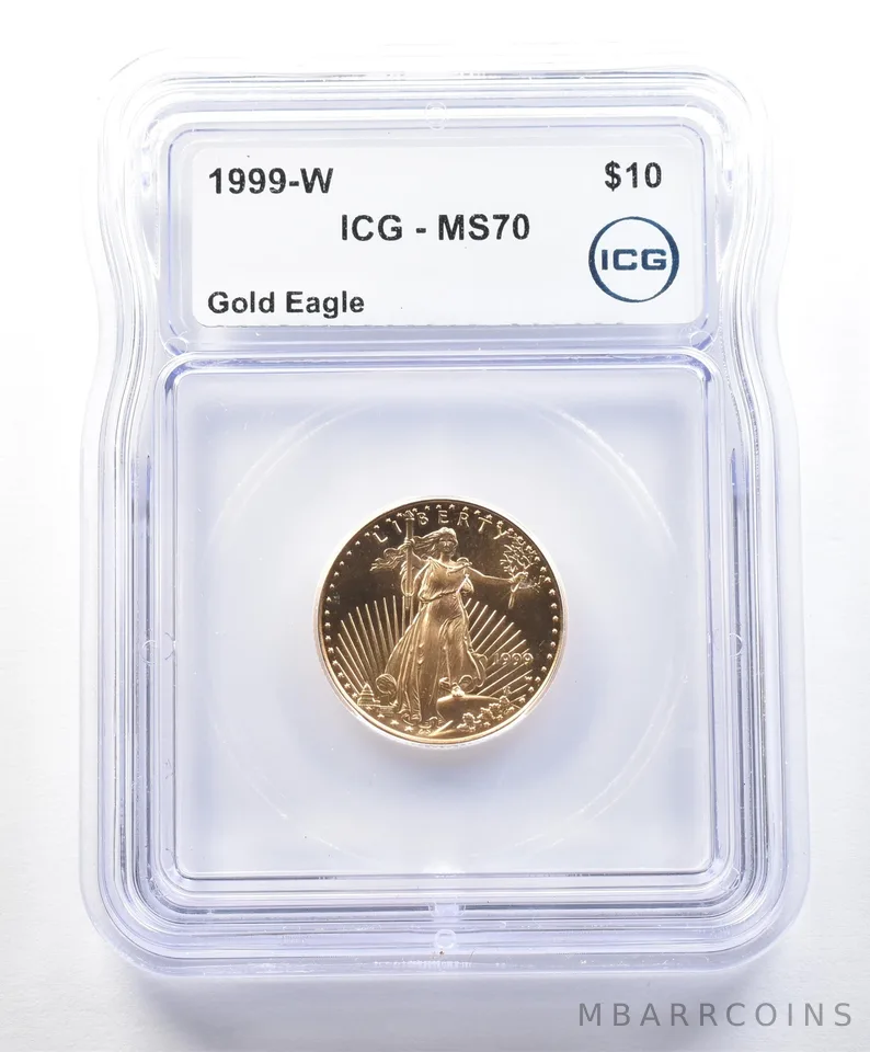 1999-W $10 American Gold Eagle 1/4 Oz Gold MS70 ICG * Unfinished Dies *