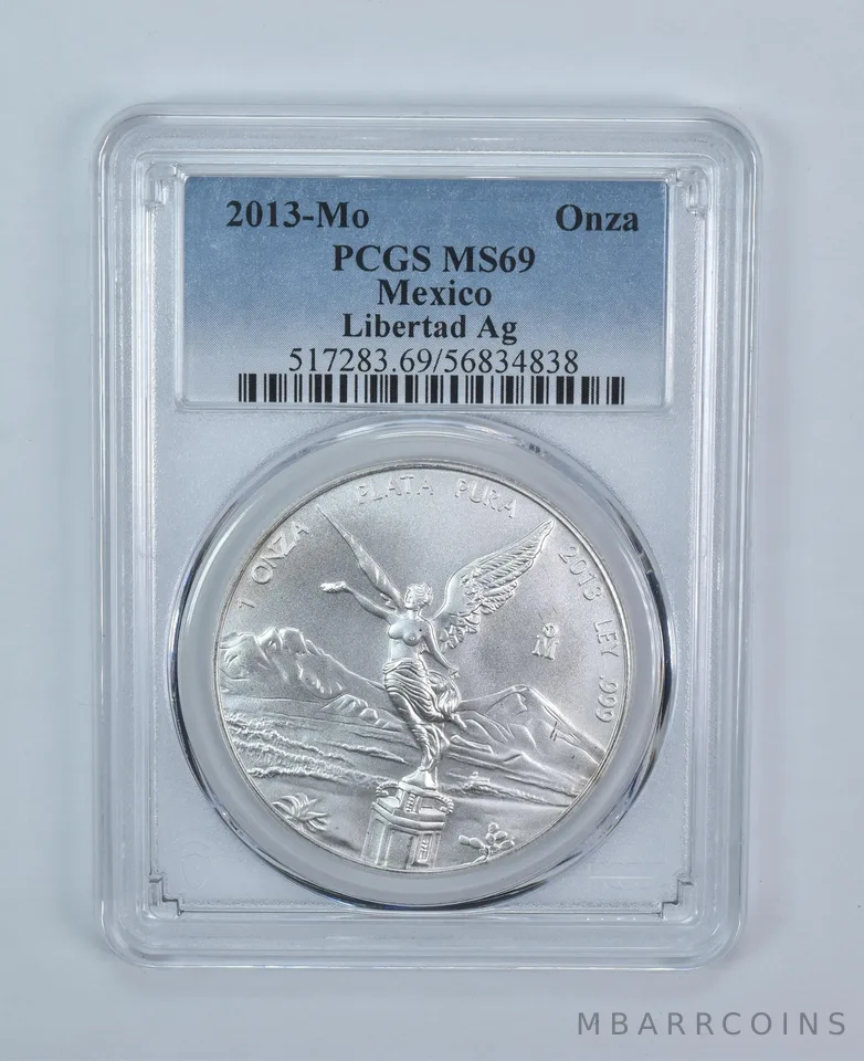 2013 Mo Mexico 1 Onza Silver Libertad MS69 PCGS Blue Label