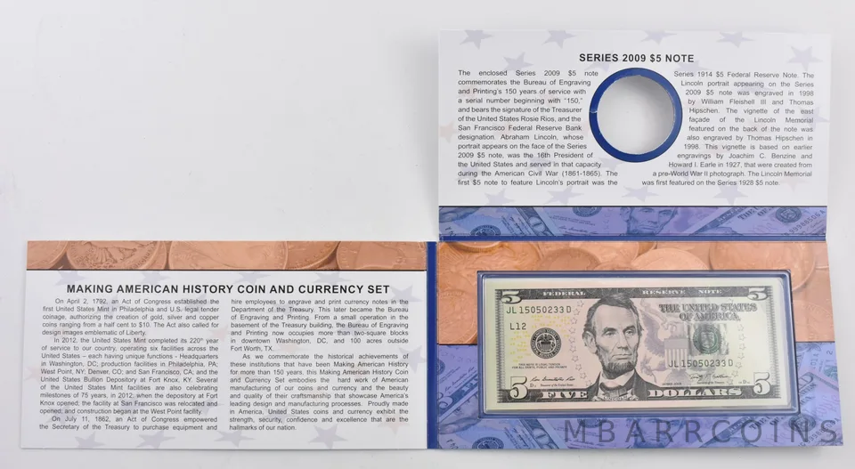 2012 $5 Note Unc from Coin & Currency Set NO ASE Bureau of Engraving & Printing