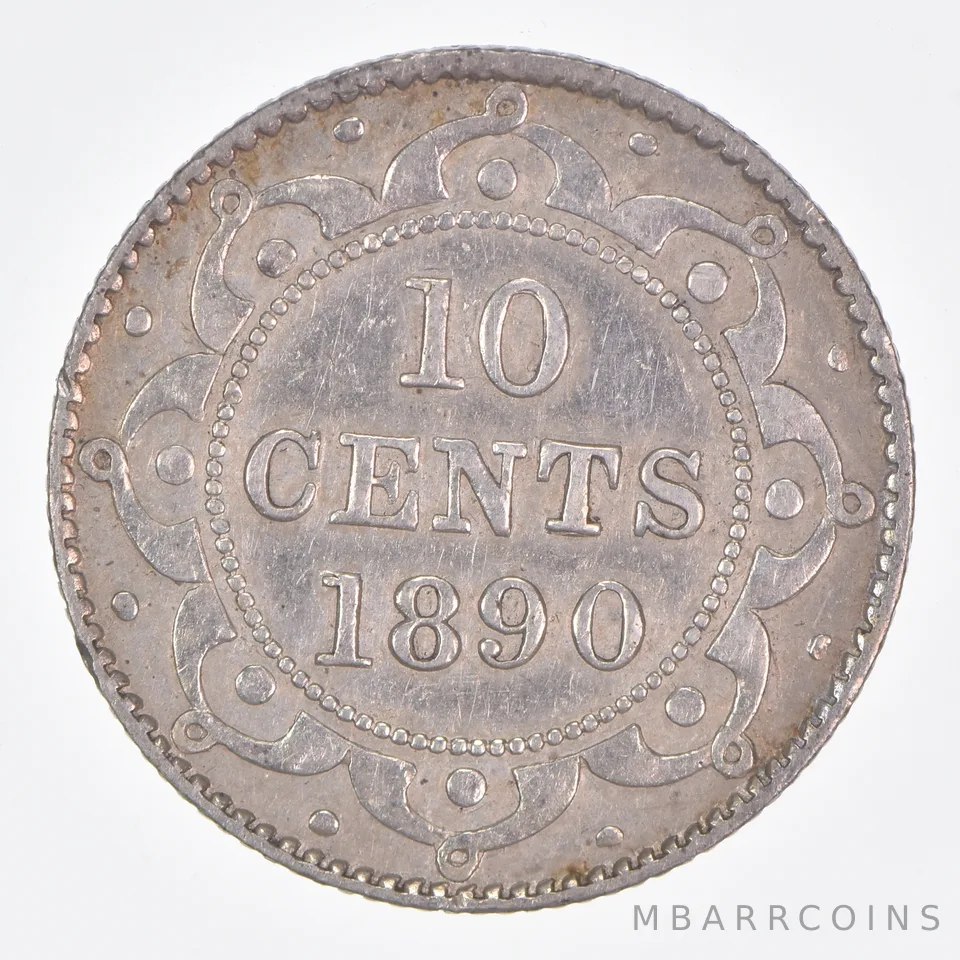 Better Date - 1890 Newfoundland 10 Cents World Coin- Silver *107