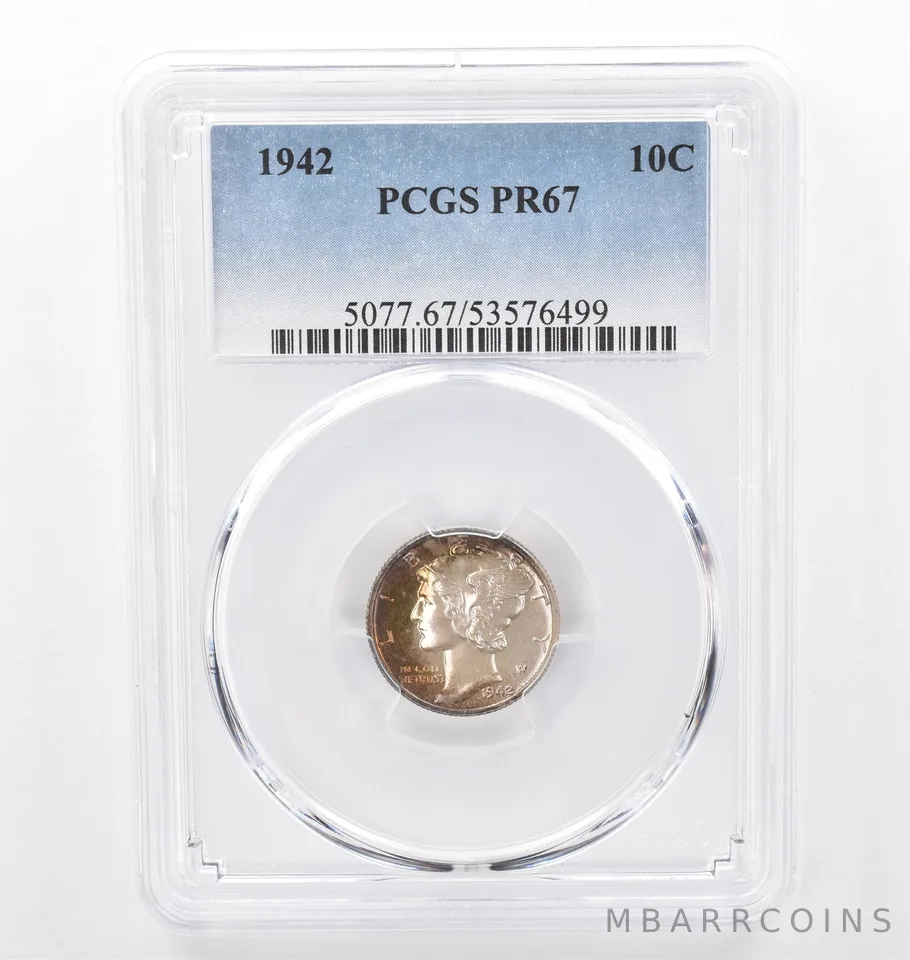1942 Mercury Dime PR67 PCGS PQ Peripheral Tone *6223