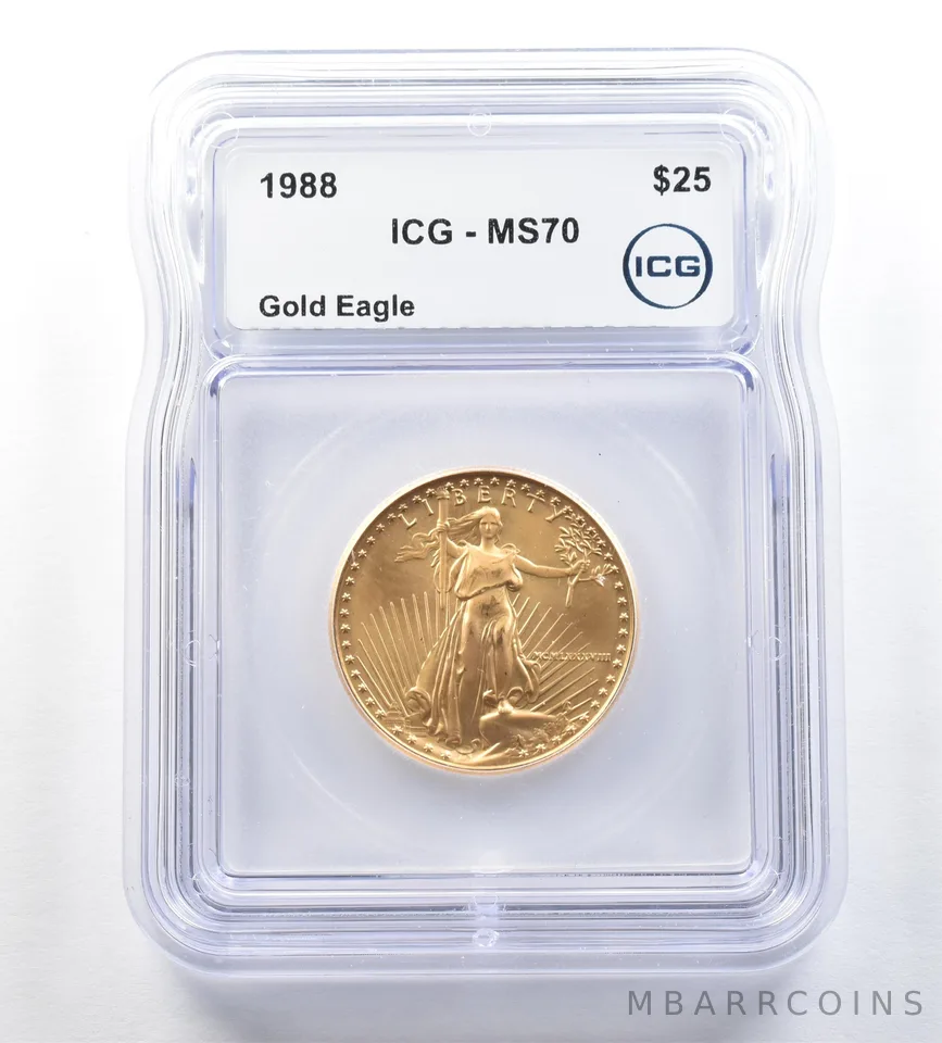 1988 $25 American Gold Eagle 1/2 Oz Gold MS70 ICG MCMLXXXVIII