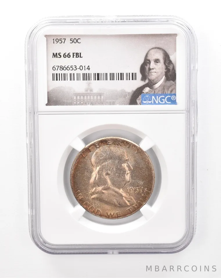 1957 Franklin Half Dollar MS66 FBL NGC Beautiful Tone *7491
