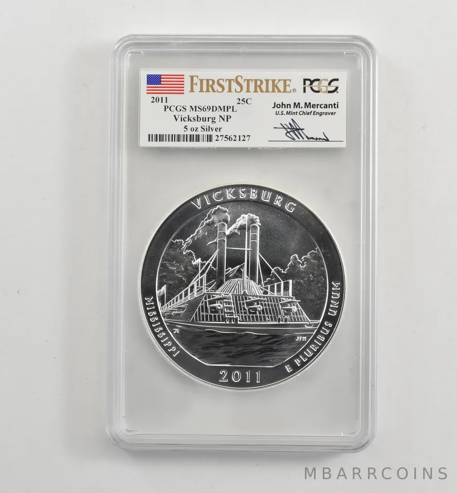 2011 5 Oz Silver Quarter ATB Vicksburg Mercanti MS69 DMPL PCGS *1746