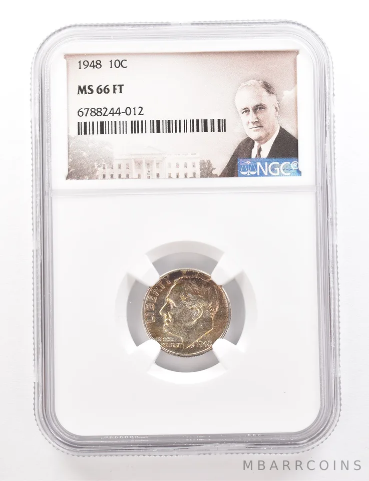 1948 Roosevelt Dime MS66 FT NGC Beautiful Tone *3412