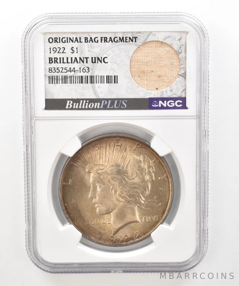 1922 Peace Silver Dollar Original Bag Fragment BU NGC Beautiful Tone *5198