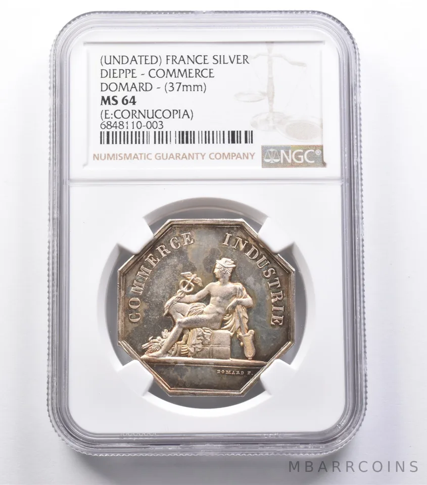 MS64 (Undated) France Silver Dieppe Commerce Domard (37mm) NGC a5328