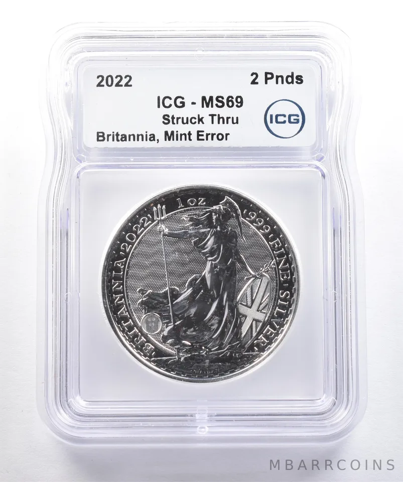 2022 Great Britain 2 Pounds Silver Britannia Mint Error MS69 ICG *4263