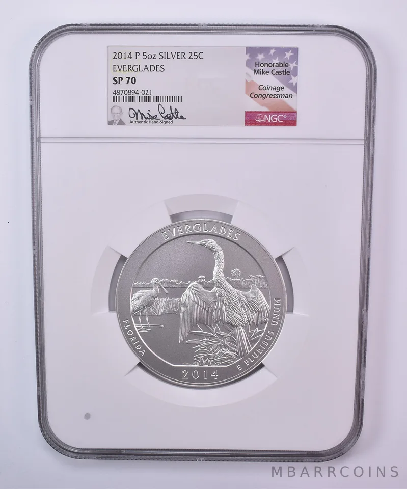 2014-P 5 Oz Silver Quarter ATB Everglades Mike Castle SP70 NGC