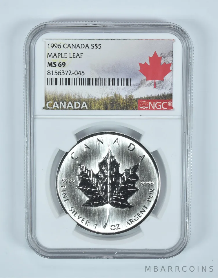1996 Canada 5 Dollars Silver Maple Leaf MS69 NGC Canada Label